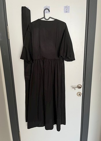 Siyah V Yaka midi Kadın Elbise - Görsel 5