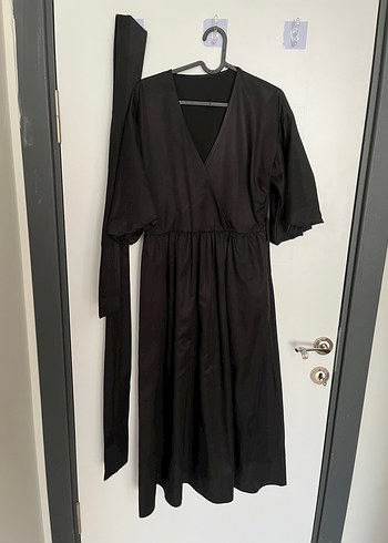 Siyah V Yaka midi Kadın Elbise - Görsel 2