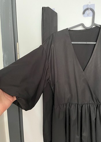 Siyah V Yaka midi Kadın Elbise - Görsel 4