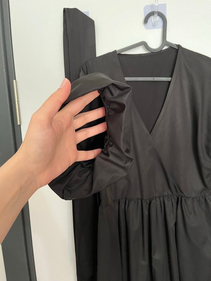 Siyah V Yaka midi Kadın Elbise - Görsel 3