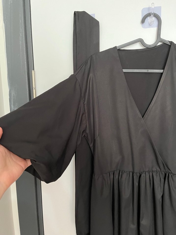 Siyah V Yaka midi Kadın Elbise - Görsel 4