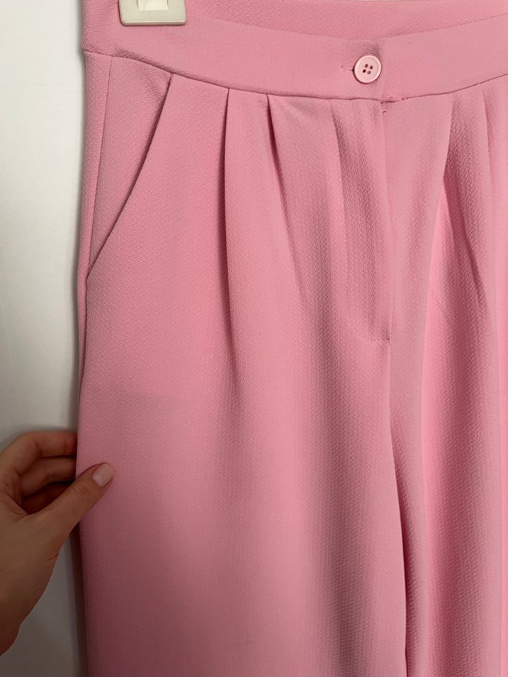 Pembe Pilili Kadın Kumaş Pantolon - Görsel 3