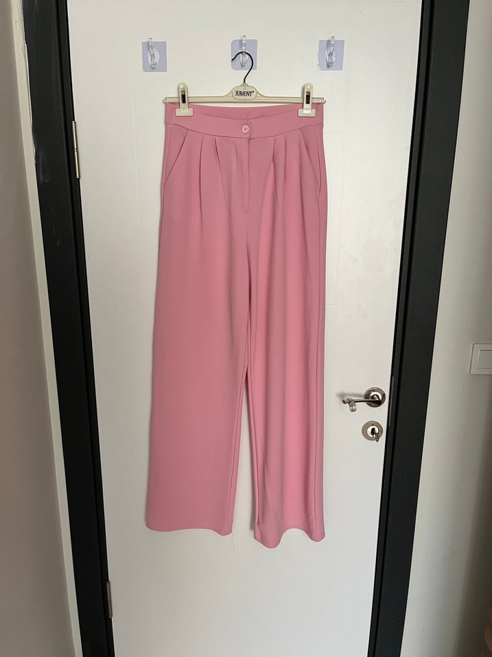 Pembe Pilili Kadın Kumaş Pantolon - Görsel 2