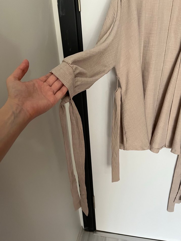 Bej Uzun Kollu Salaş Kimono - Görsel 3