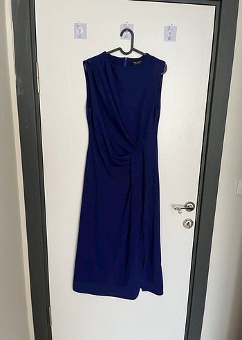 Lacivert Drapeli Midi Ofis Elbisesi - Görsel 2