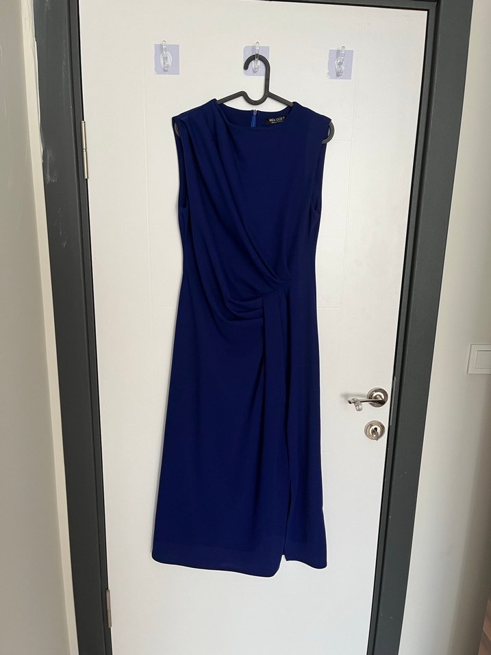 Lacivert Drapeli Midi Ofis Elbisesi - Görsel 2