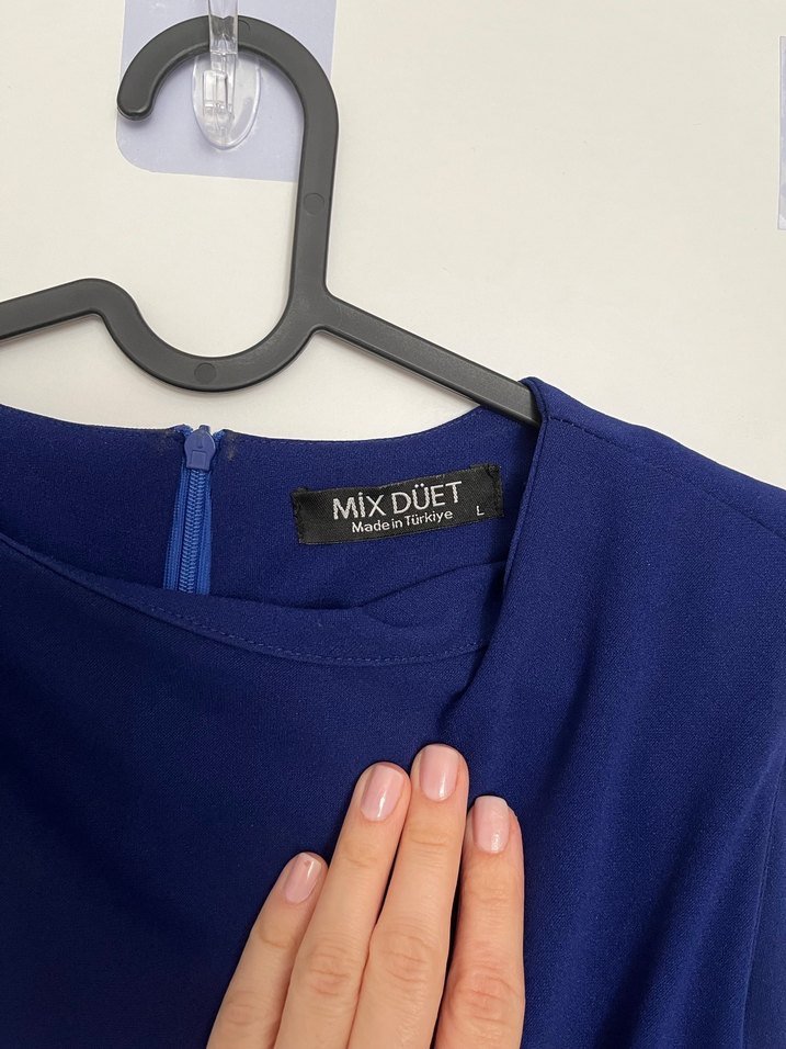 Lacivert Drapeli Midi Ofis Elbisesi - Görsel 3