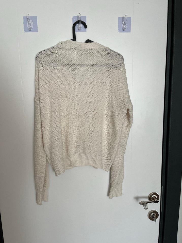 Bej V Yaka Örgü Hırka - Görsel 4