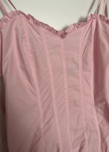 Pudra Pileli Midi İp Askılı Elbise - Görsel 4