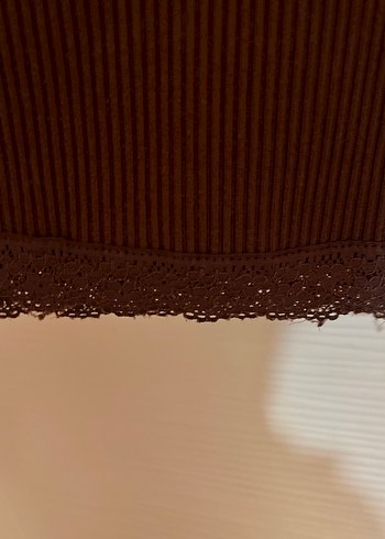 H&M Dantel Detaylı Kahverengi Ayarlanabilir Askılı Mini Elbise