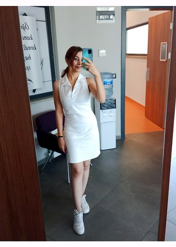 Beyaz kot mini elbise