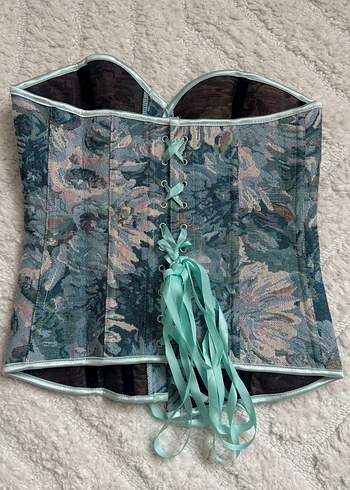 Gri Düğmeli Straplez Bohem Midi Bustiyer - Görsel 3