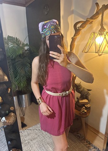 Pembe Askılı Salaş Midi Elbise