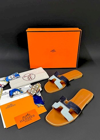 Hermes Kot Kumaşlı Gri Kadın Terlik