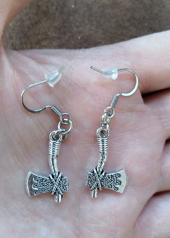 Baltalı gotik punk gümüş kaplama küpe - Görsel 3