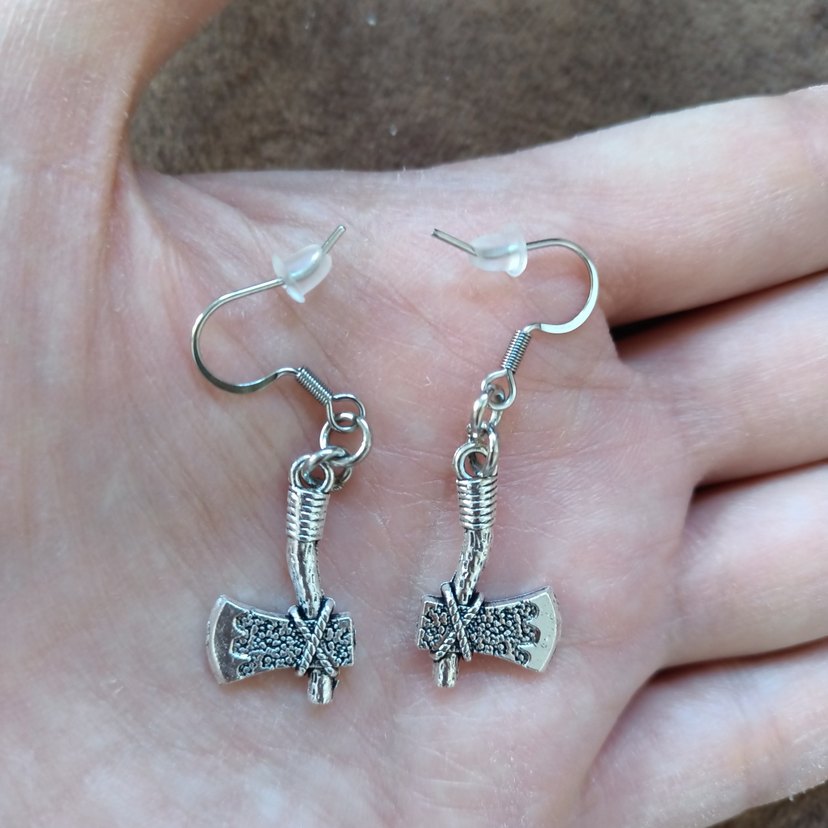 Baltalı gotik punk gümüş kaplama küpe - Görsel 3