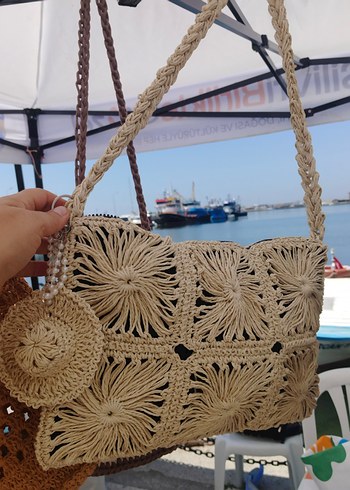 Bej Nakışlı Örgü Kadın Çanta