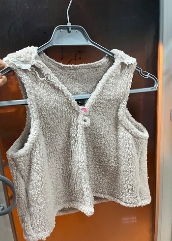 Kızlar için V Yaka Örgü Bej Yelek - Görsel 3