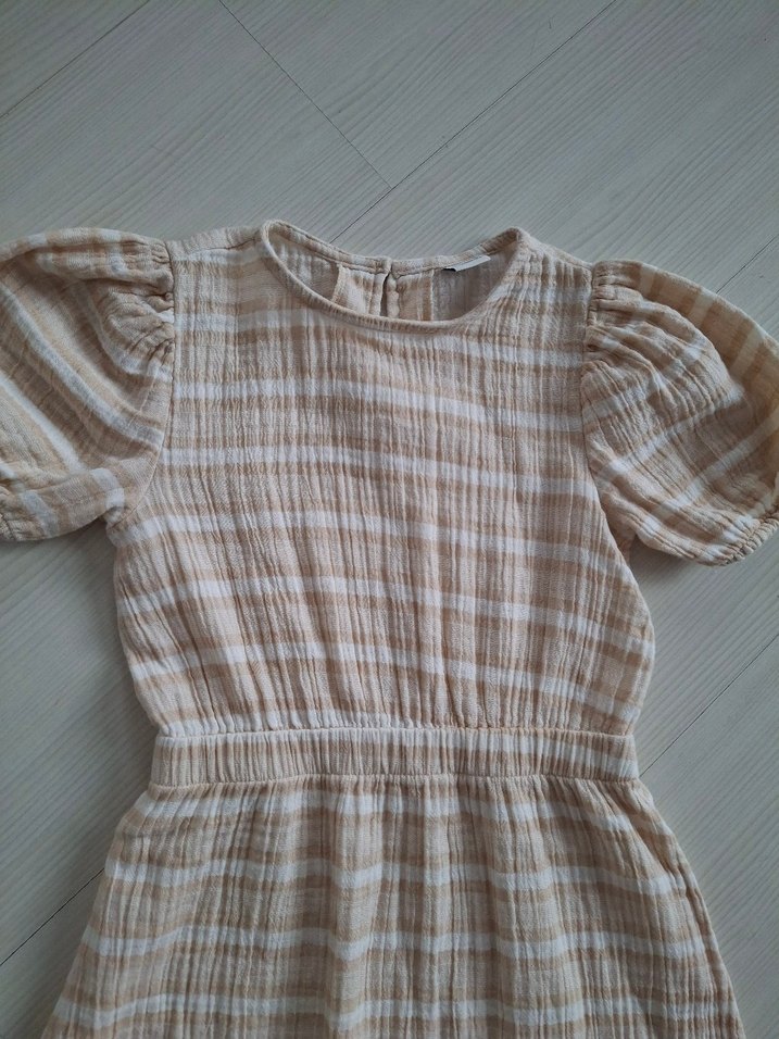 Kız Çocuk Keten Kısa Kollu Pilili Elbise - Görsel 2