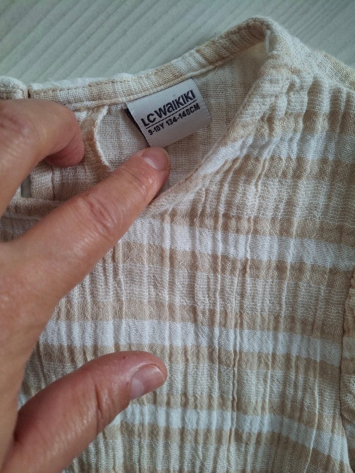 Kız Çocuk Keten Kısa Kollu Pilili Elbise - Görsel 3