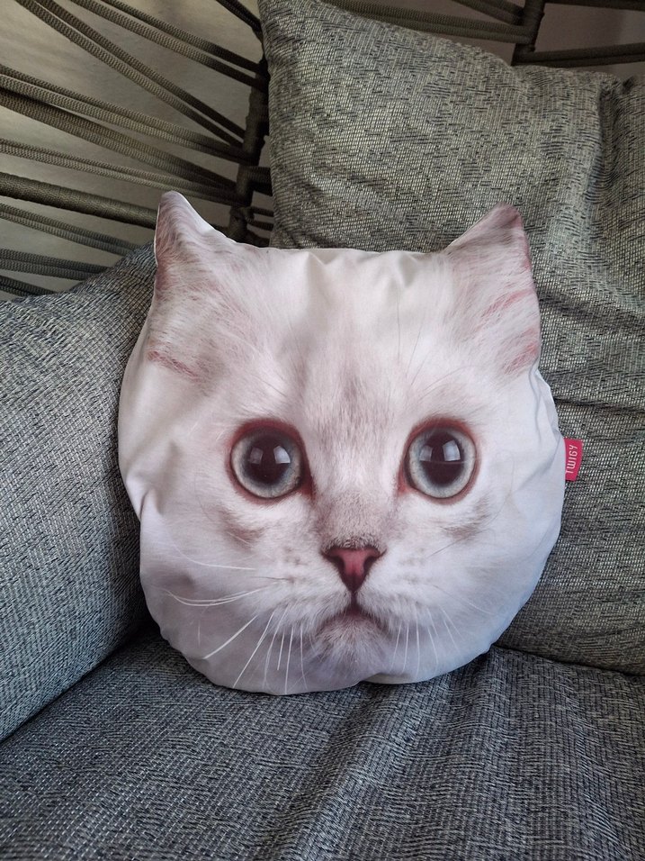Beyaz Kedi Yüzü Desenli Dekoratif Yastık - Görsel 2