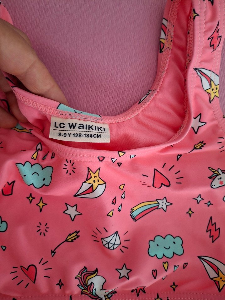 Kız Çocuk Renkli Baskılı Pembe Bikini - Görsel 4