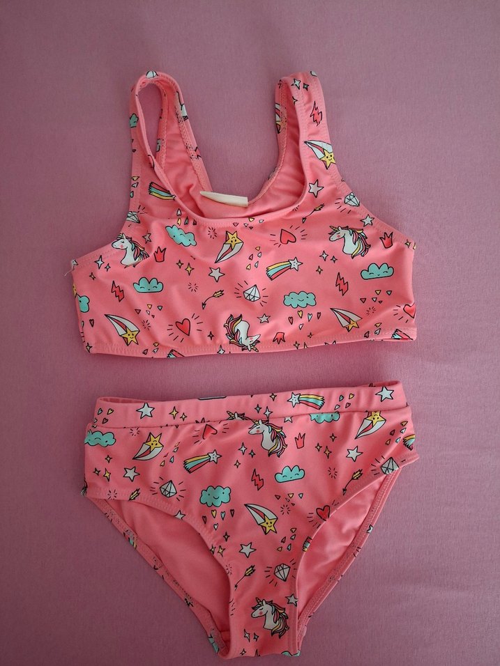 Kız Çocuk Renkli Baskılı Pembe Bikini - Görsel 3