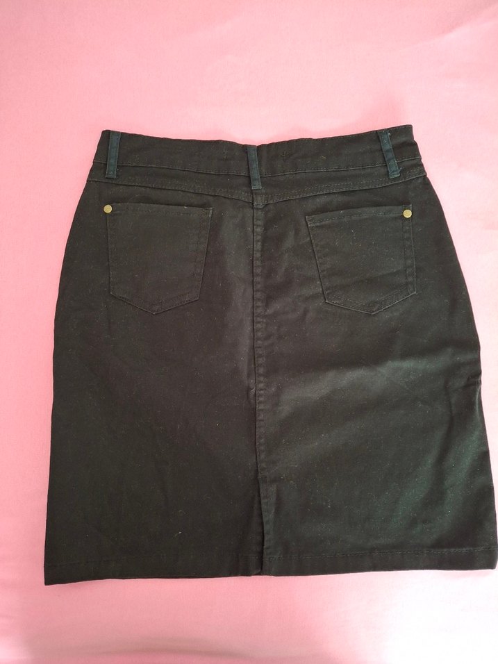 Siyah Loose Fit Midi Kot Etek - Görsel 5