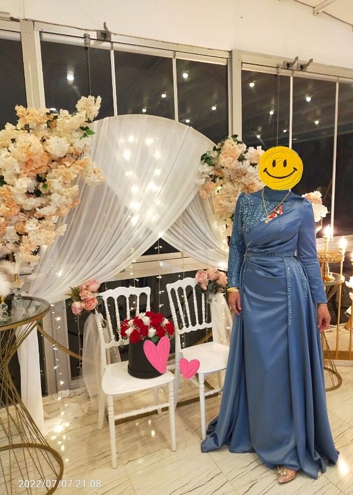 #nişan#abiye#elbise#saten#mavi#tesettür#nişanlık - Görsel 2