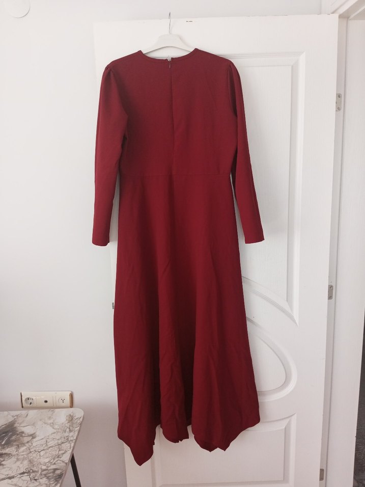 Bordo Uzun Kollu Elbise - Görsel 2