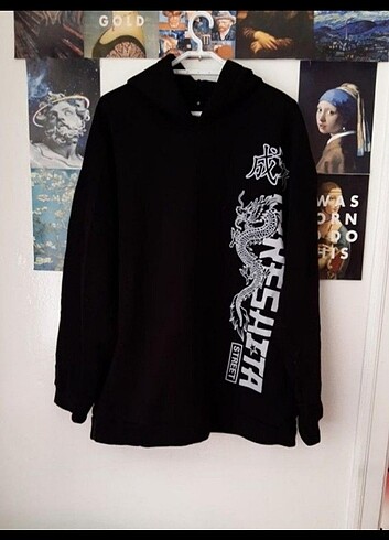 siyah ejderha kapüşonlu sweatshirt