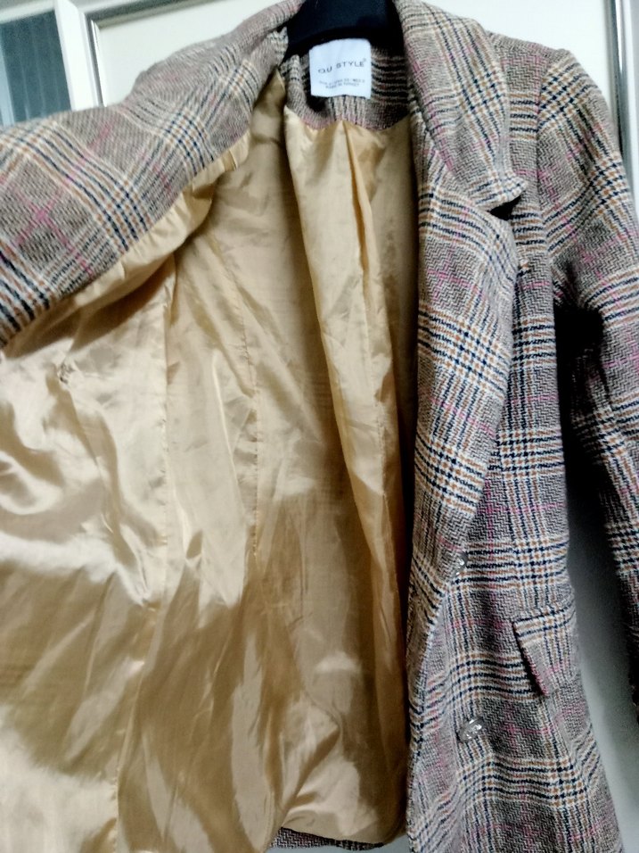 Düğmeli, Midi Boy Kadın Bej Blazer Ceket - Görsel 4