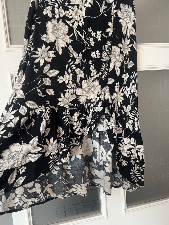 Bohem Siyah Çiçek Desenli Uzun Etek - Görsel 3