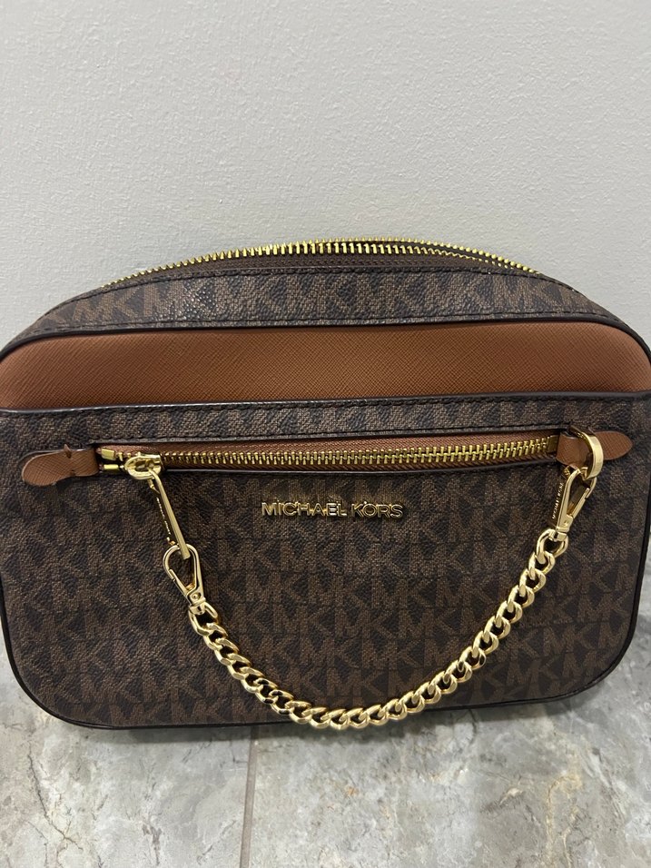 Zincir Detaylı Kahverengi Deri Kadın Çapraz Çanta - Görsel 2