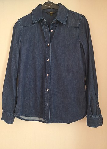 s Beden Lacivert Denim Kadın Gömlek