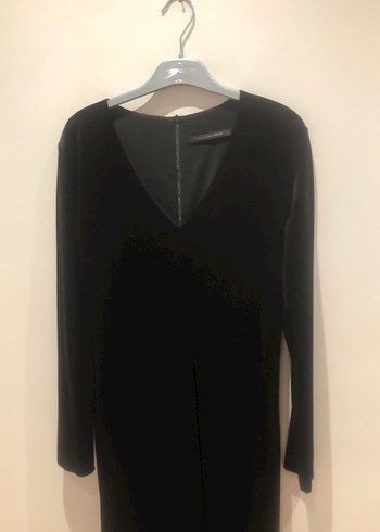 Uzun Siyah V Yaka, kadife abiye elbise - Görsel 3