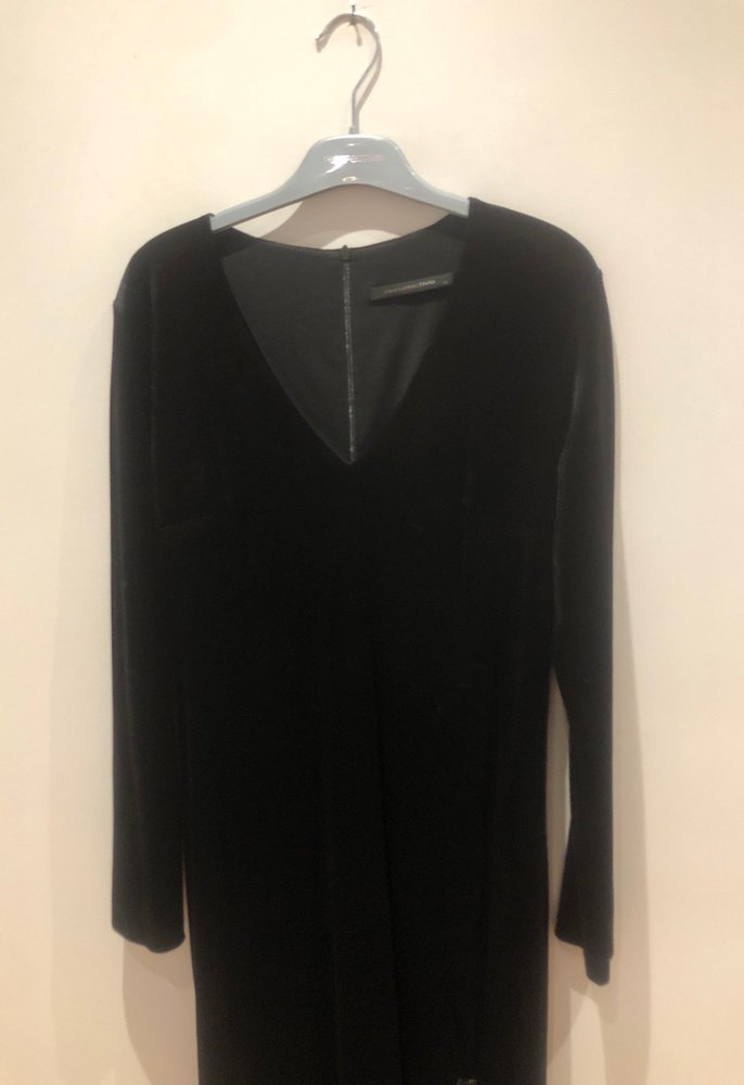 Uzun Siyah V Yaka, kadife abiye elbise - Görsel 3