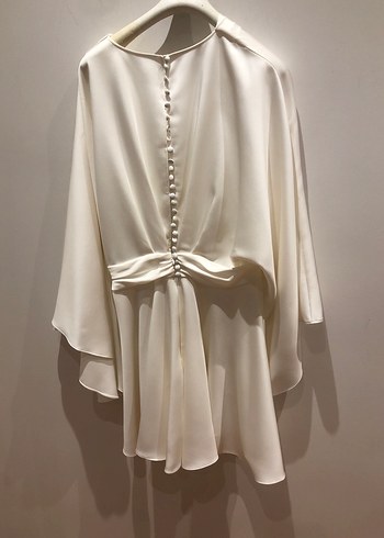 Vakko 38 beden beyaz mini abiye kollar etek volanlı arka düğmeli - Görsel 3