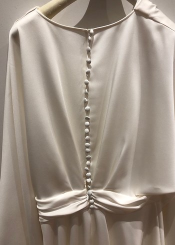 Vakko 38 beden beyaz mini abiye kollar etek volanlı arka düğmeli - Görsel 7