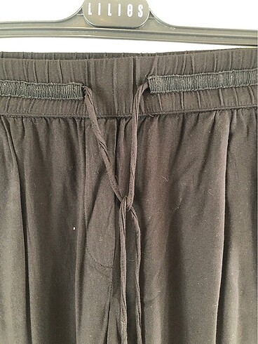 Mango siyah bel lastikli bağcıklı yan cepli bol kesim rahat pant - Görsel 7