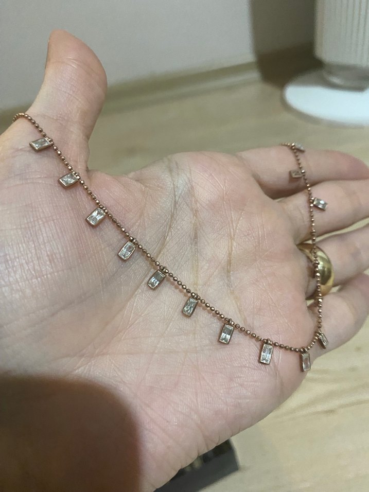 Bronz Renk 925ayar gümüş Detaylı Midi Kolye - Görsel 3