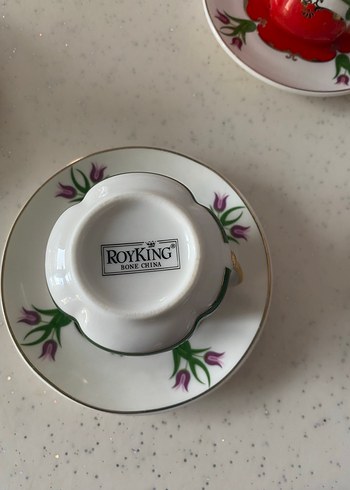 Koyu Mavi Çiçek Desenli Porselen Fincan ve Tabak - Görsel 2