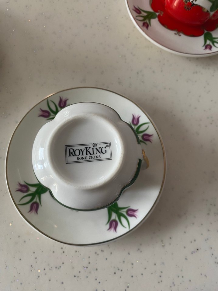 Koyu Mavi Çiçek Desenli Porselen Fincan ve Tabak - Görsel 2