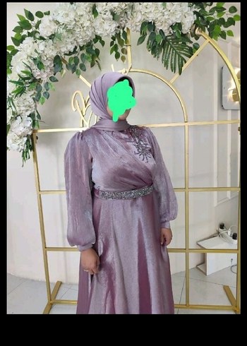 Uzun Kol Drapeli Mor Tesettür Abiye