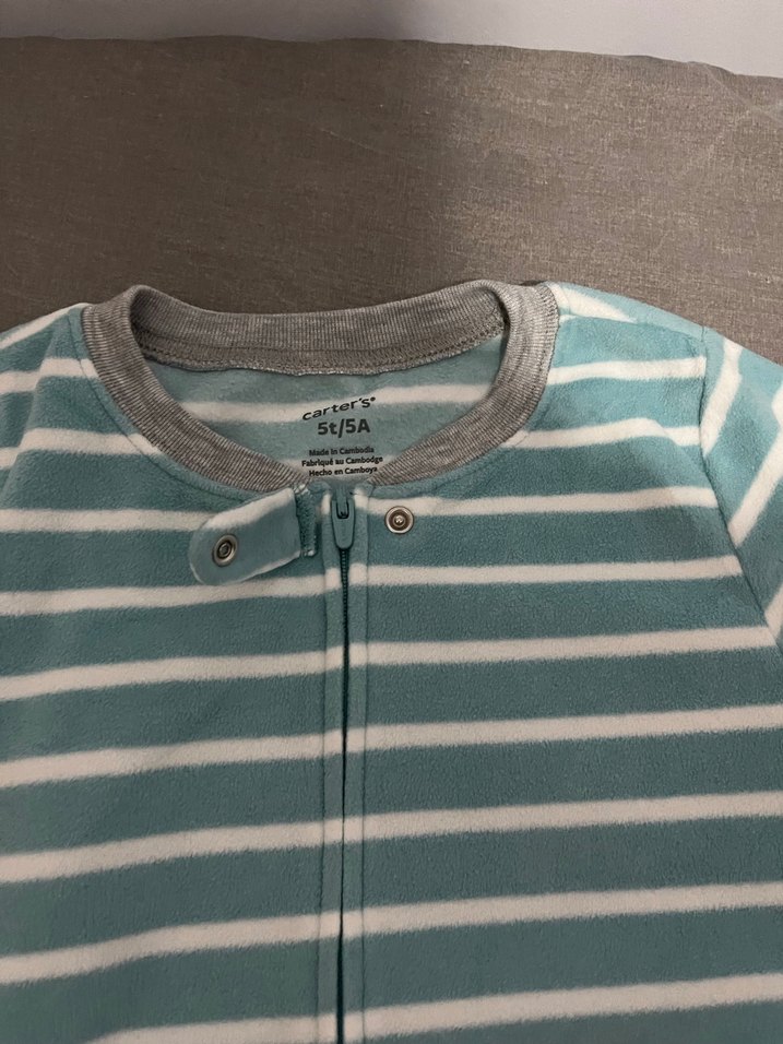 Carters patikli Çizgili Gri Bebek Tulum, Uzun Kollu, Fermuarlı - Görsel 2