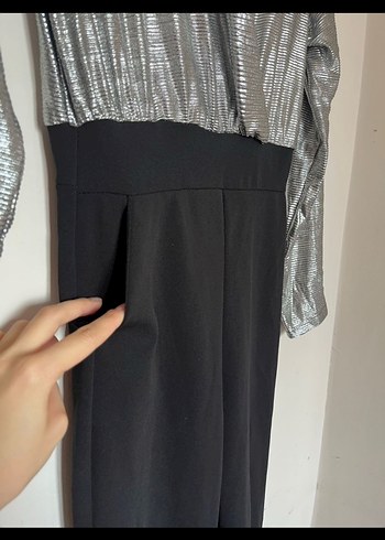 Kadın Gri V Yaka Uzun Kollu Tulum - Görsel 4