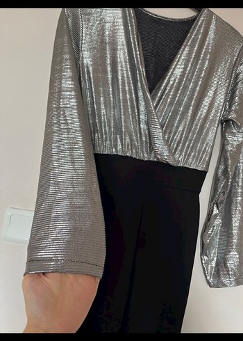 Kadın Gri V Yaka Uzun Kollu Tulum - Görsel 3