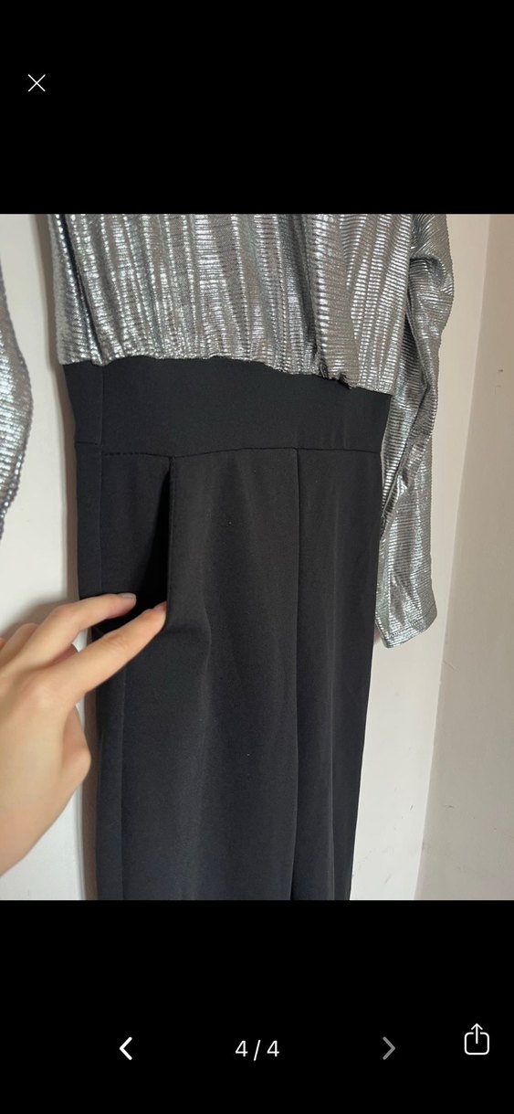 Kadın Gri V Yaka Uzun Kollu Tulum - Görsel 4