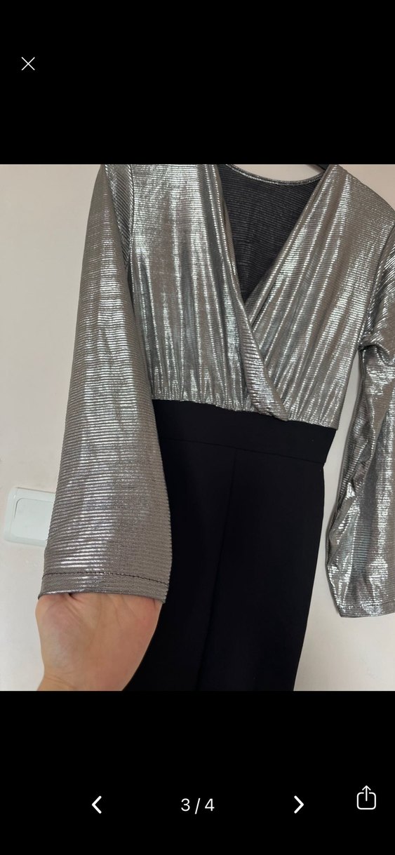 Kadın Gri V Yaka Uzun Kollu Tulum - Görsel 3