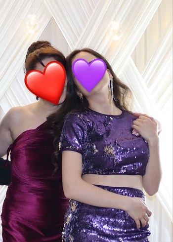 Mini Mor Parlak Kadın Abiye Elbise - Görsel 3